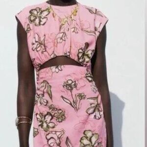 Zara Linen Blend Midi Floral Dress Sz. XS